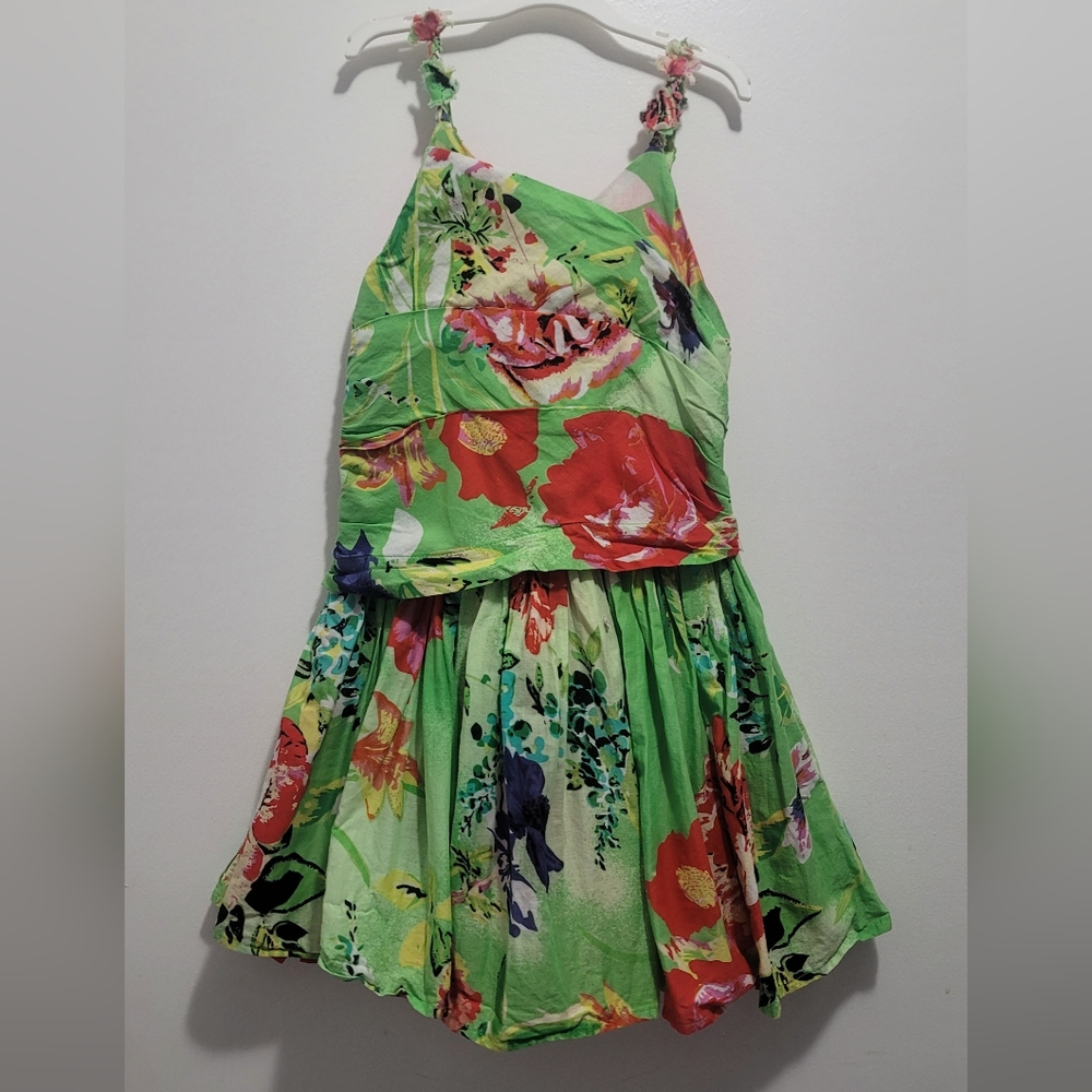 Eliane Et Lena Dress Girl's  4A - U.S. Size 5 Bright Floral with Red Underskirt